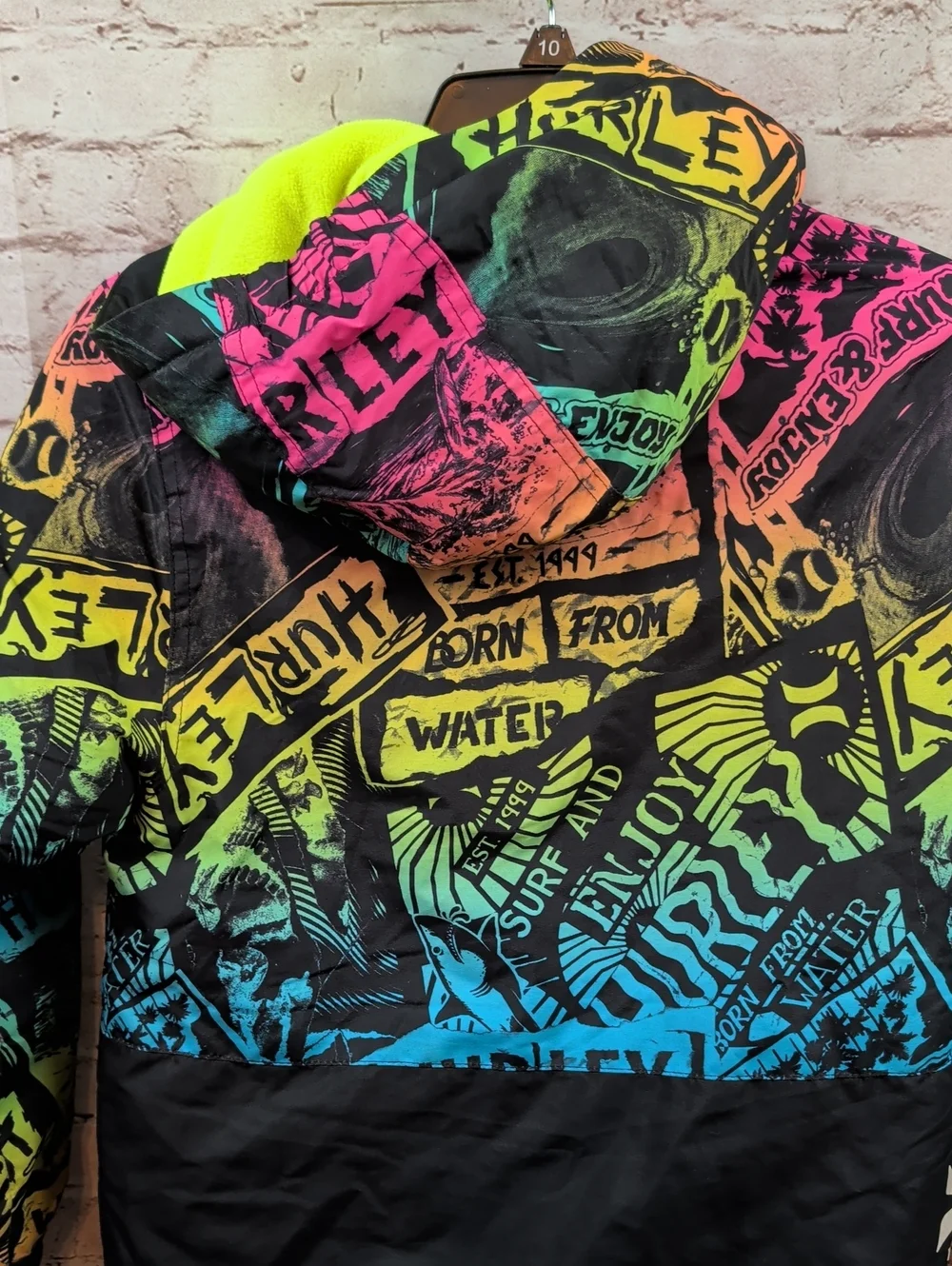 Hurley Neon Graphic Zip-Up Puffer Jacket Boy's Medium Like New